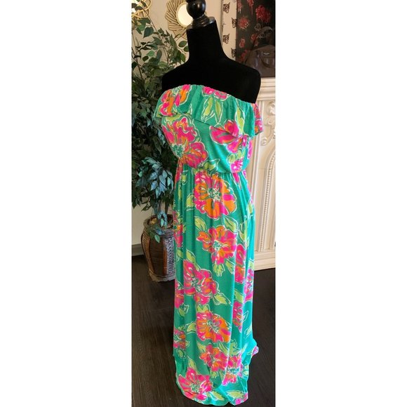 Lilly Pulitzer Floral Maxi Dress - Turquoise and Pink - Picture 3 of 6